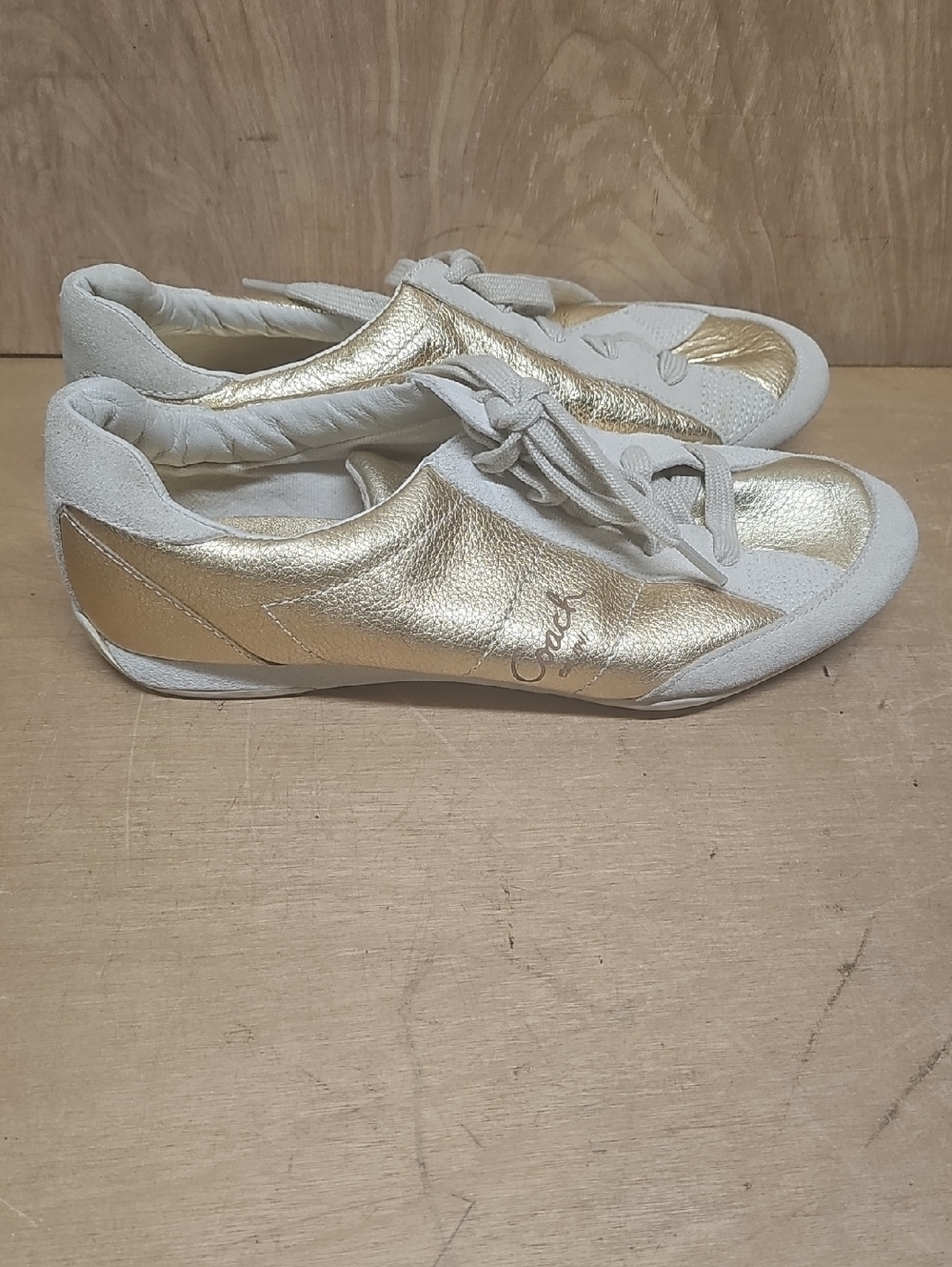Coach Reina Metallic Gold & Cream Leather Lace-Up Sneakers - Women's Sz 9N